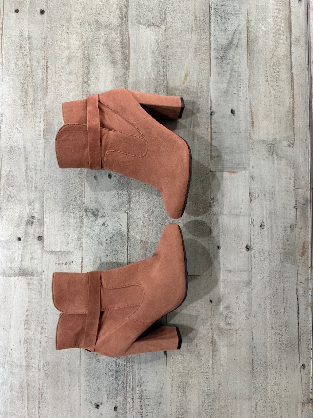 Bamboo Rust Faux Suede Block Heel Ankle Boots